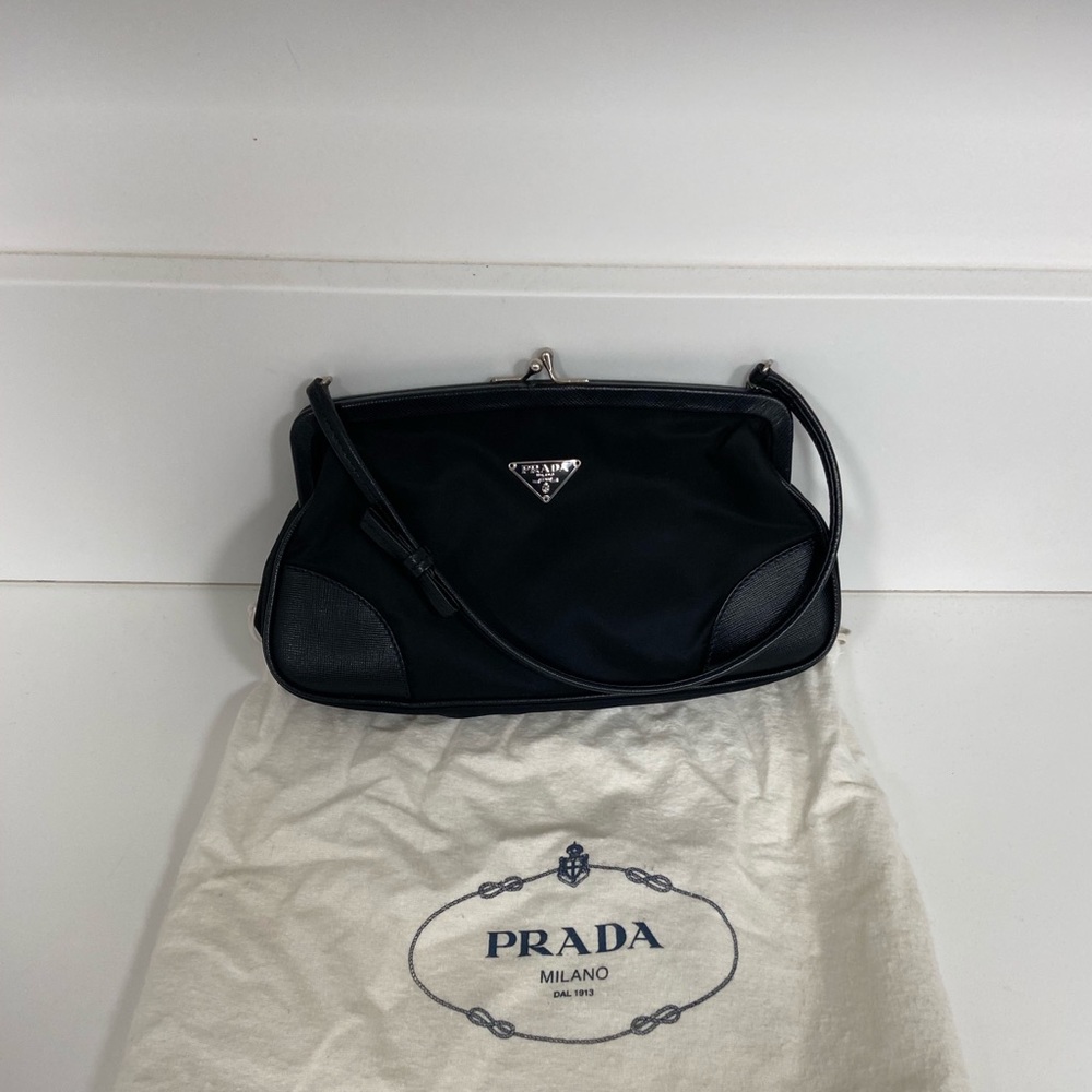 Prada Saffiano Trimmed Tessuto Frame Bag